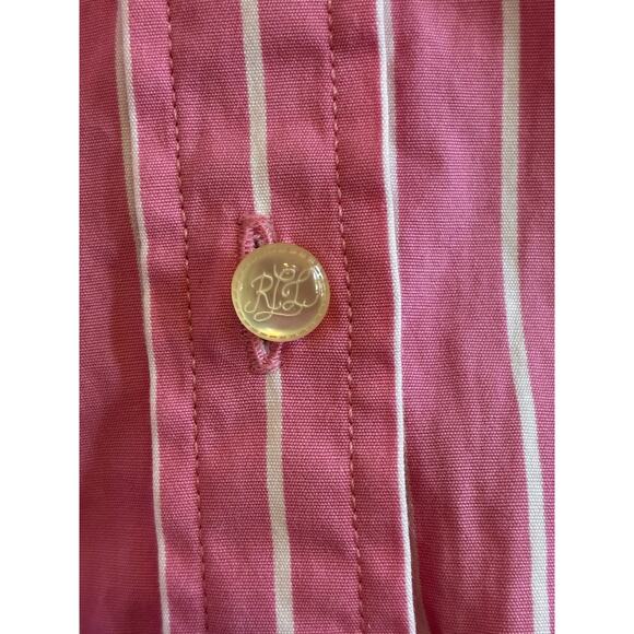 VTG ralph lauren Pink Stripe Pink button down White Cuff Preppy Dress Shirt 1X - Picture 5 of 16